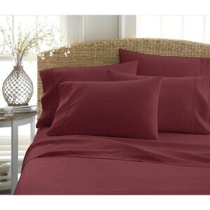 NWT Home Collection 6-Piece Bed Sheet Microfiber Solid Set Burgundy Red King